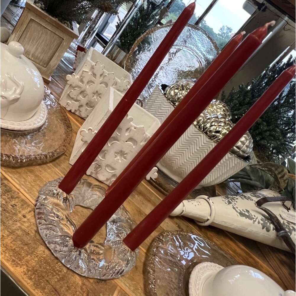 Vintage Nybro Of Sweden Glass Four-Taper Candle Holder Poinsettias Pattern